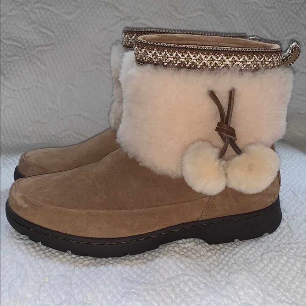 New Sz 8 Ugg Brown Suede Sherpa Ankle Boots